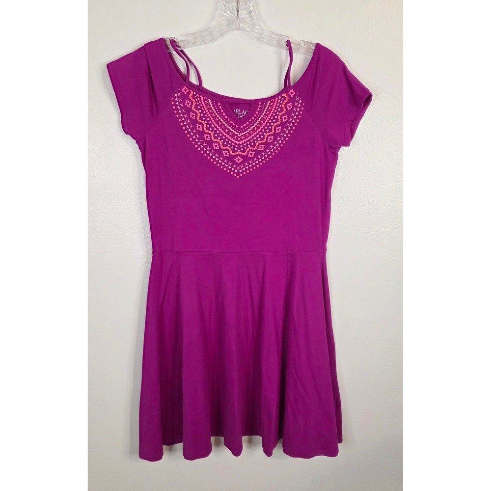 The Childrens Place Girls Magenta Purple Embroidered Skater Dress XXL 16
